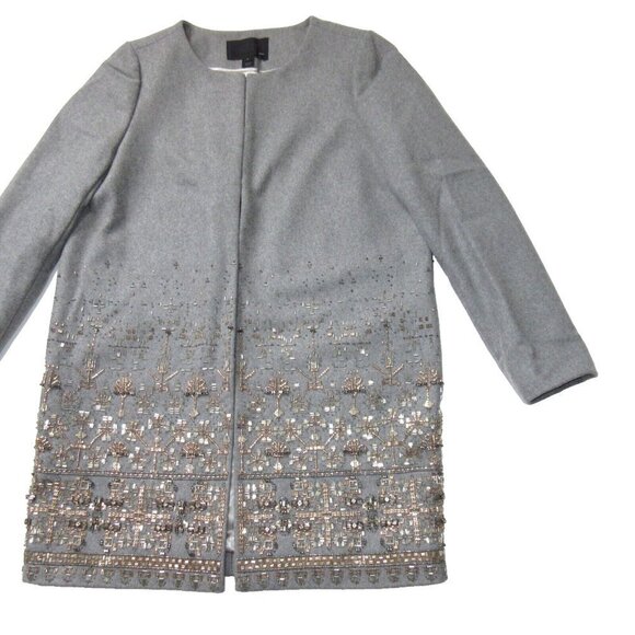 NWT J.Crew Collection Embellished Cocoon Coat in Gray Beaded Wool Topcoat 8 - Picture 3 of 14